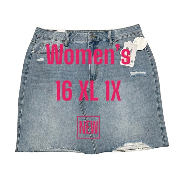Women’s Dip 16 XL 1X Skirt Denim Jeans Jean Faded Navy Blue Straight Distressed - Picture 2 of 10